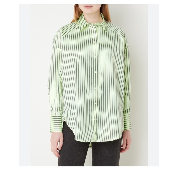 SANDRO NWOT Faro Button Down Shirt in Vert Fluo Size 0/XS - Picture 1 of 16
